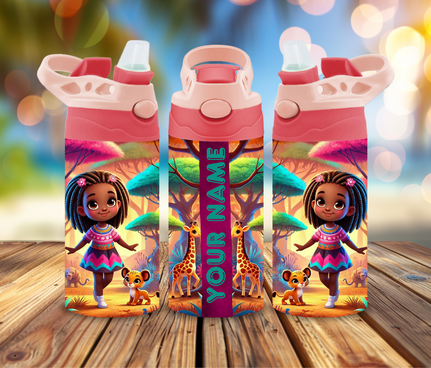 Personalized Expedition Girl 12oz Kids Tumbler | Safari Adventure Water Bottle with Straw Lid