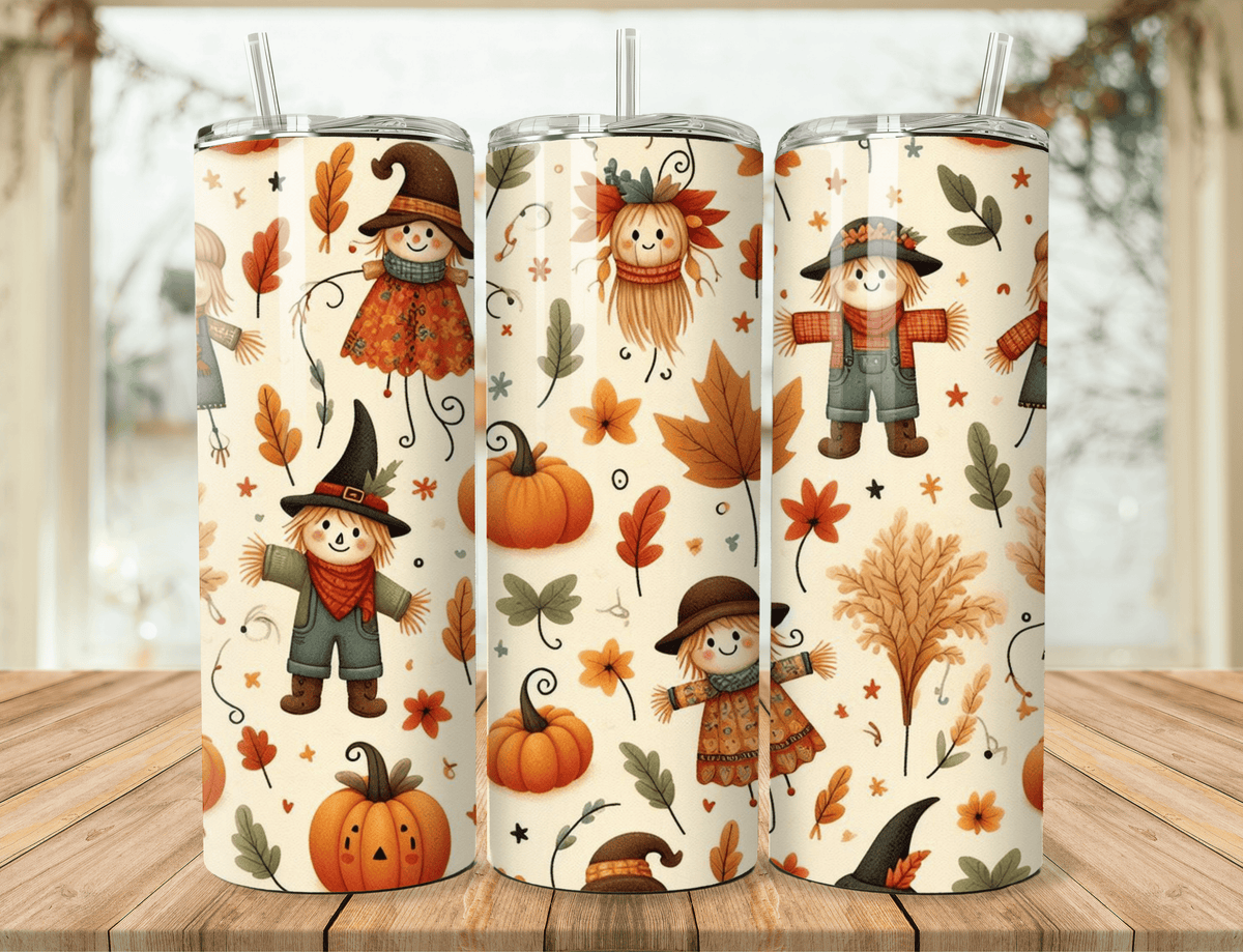 Cute Scarecrow Tumbler | Pumpkin Autumn Tumbler | Fall Season Cup | Stainless Steel Tumbler with Straw