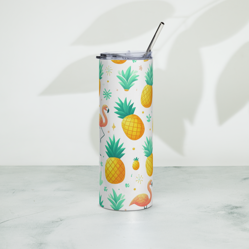 Pineapples & Flamingos White Tumbler image 6