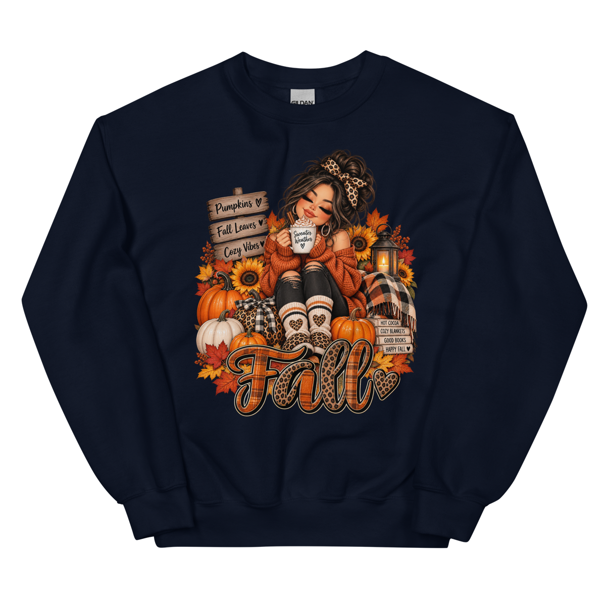 Fall Girl Sweatshirt, Cozy Autumn Crewneck, Pumpkin & Sunflower Sweater, Leopard Print Fall Shirt, Cute Fall Sweatshirt for Women