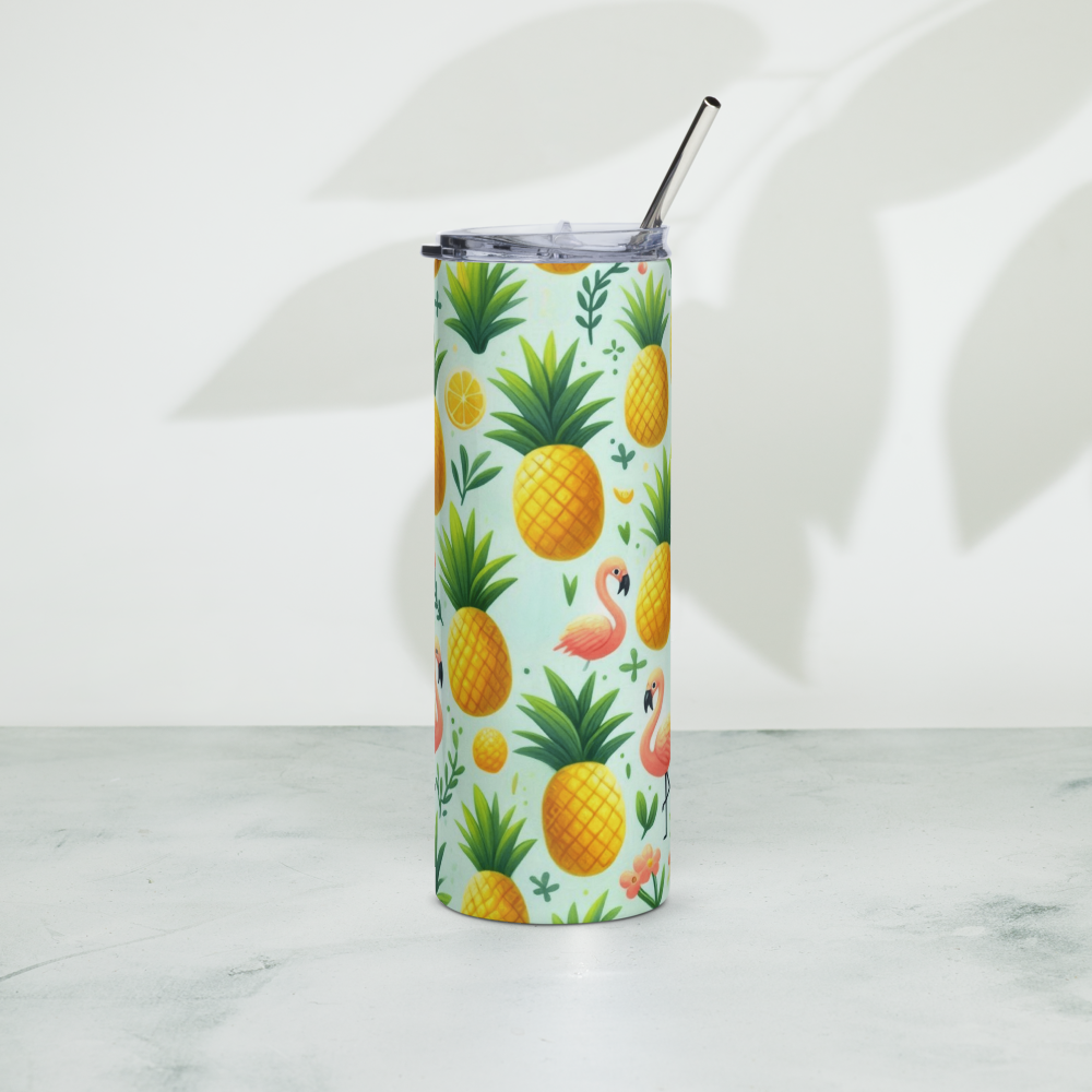 Pineapples & Flamingos Green Tumbler image 6