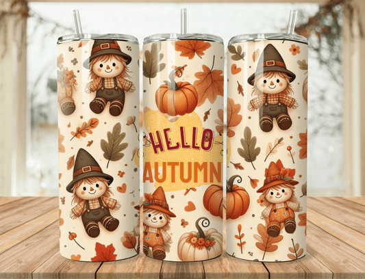Cute Scarecrow Tumbler | Pumpkin Autumn Tumbler | Fall Season Cup | Stainless Steel Tumbler with Straw