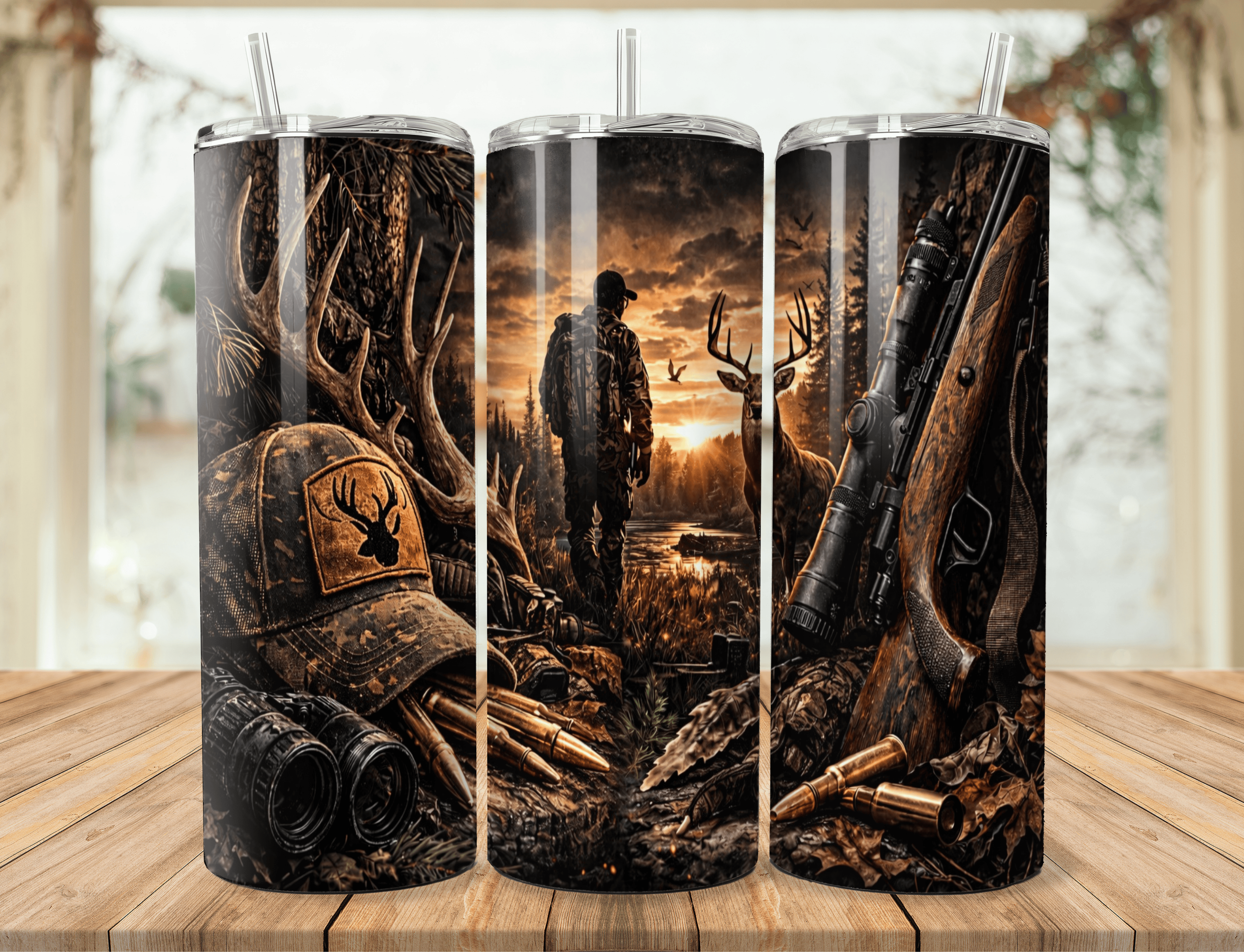 Hunting 20oz Tumbler – Deer Hunter Stainless Steel Travel Mug – Outdoorsman & Hunting Gift