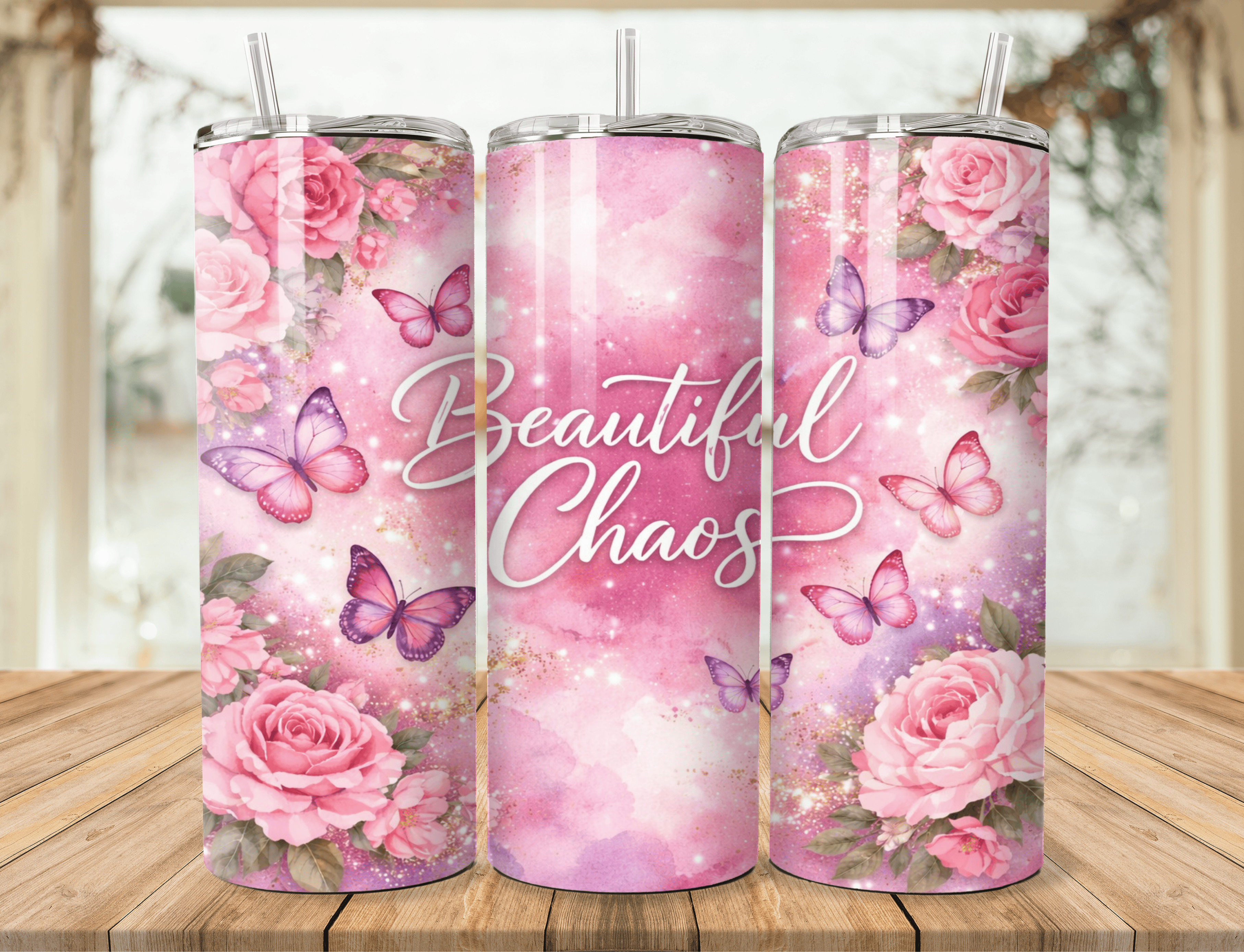 Beautiful Chaos Tumbler 20oz – Floral Butterfly Stainless Steel Tumbler