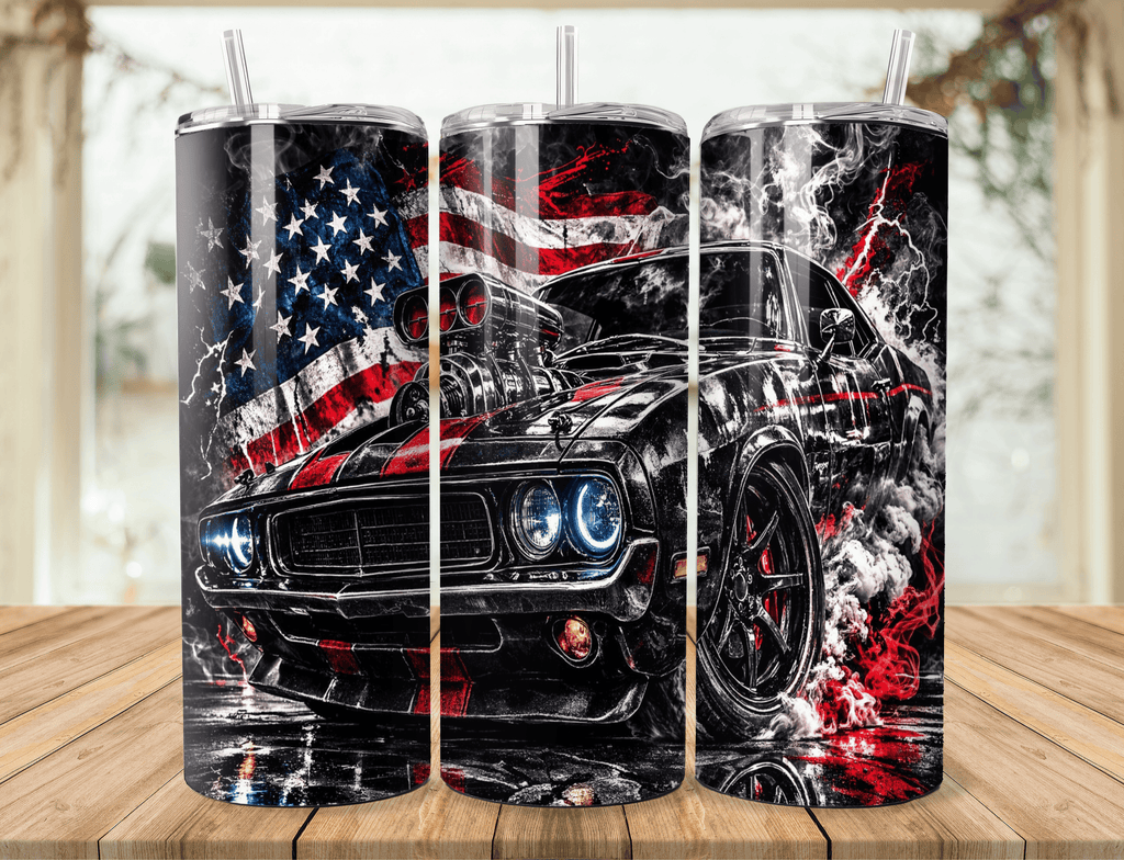 20oz American Muscle Car Tumbler – Patriotic Flag Stainless Steel Travel Mug