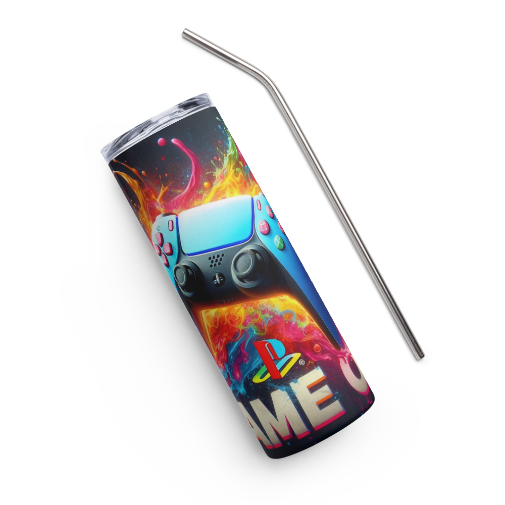 Dark Game-On PS Controller Metal Tumbler image 1