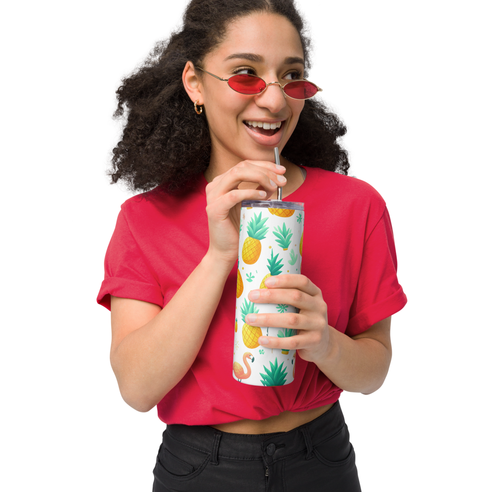 Pineapples & Flamingos White Tumbler image 4