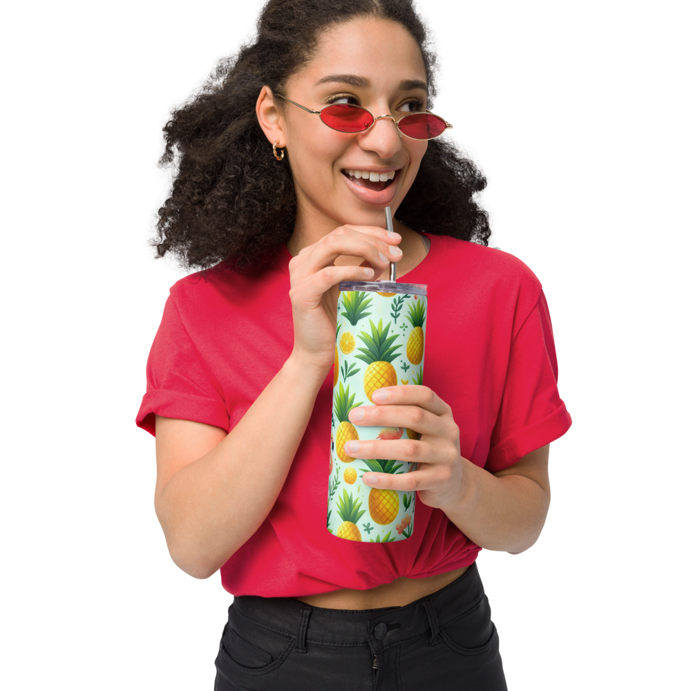 Pineapples & Flamingos Green Tumbler image 1