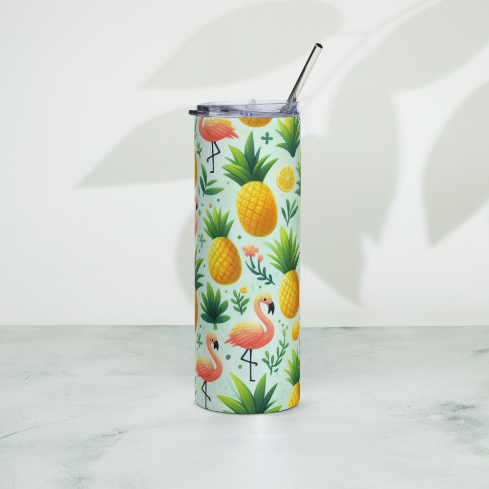 Pineapples & Flamingos Green Tumbler image 3