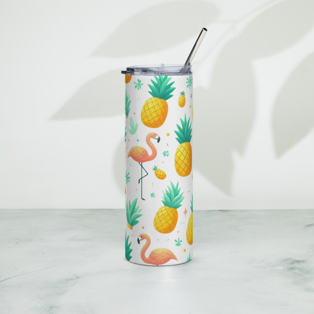 Pineapples & Flamingos White Tumbler image 1