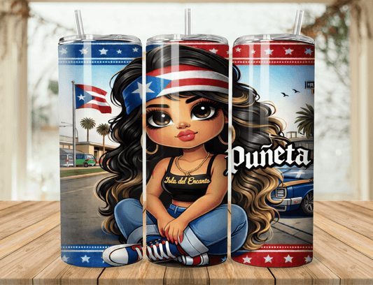 Puerto Rican Girl “Isla del Encanto” Tumbler – 20oz Skinny Tumbler | Boricua Pride | Urban Latina Style | Puñeta Street Design