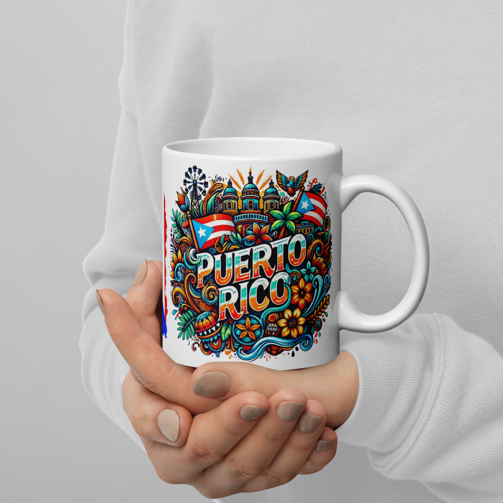 Puerto Rico (Circle Design) with Flag - White Mug image 2