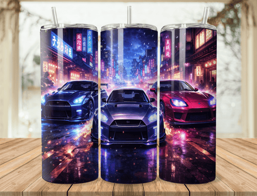 20oz Anime Street Racer Tumbler – Neon JDM Racing Stainless Steel Travel Mug