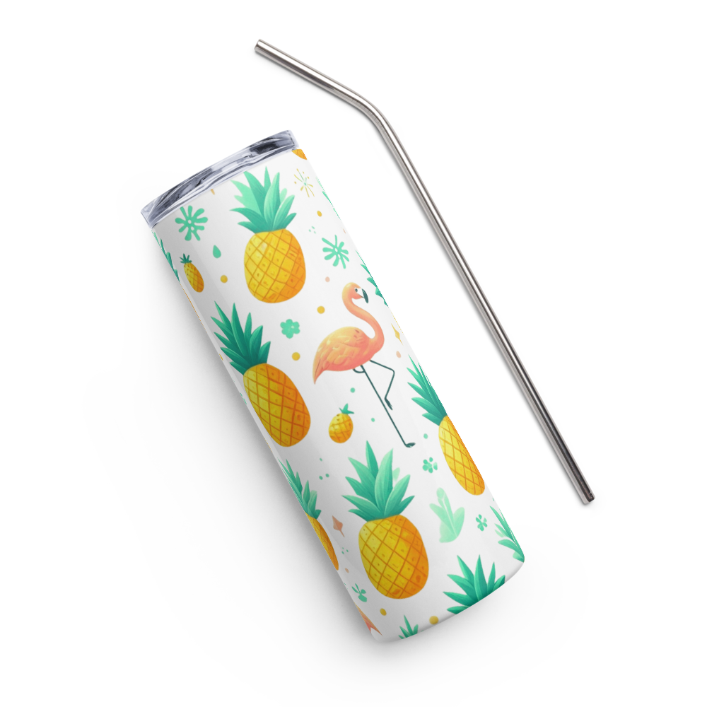 Pineapples & Flamingos White Tumbler image 2