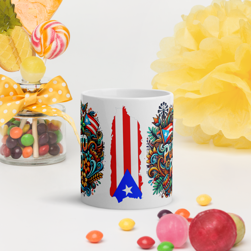 Puerto Rico (Circle Design) with Flag - White Mug image 3