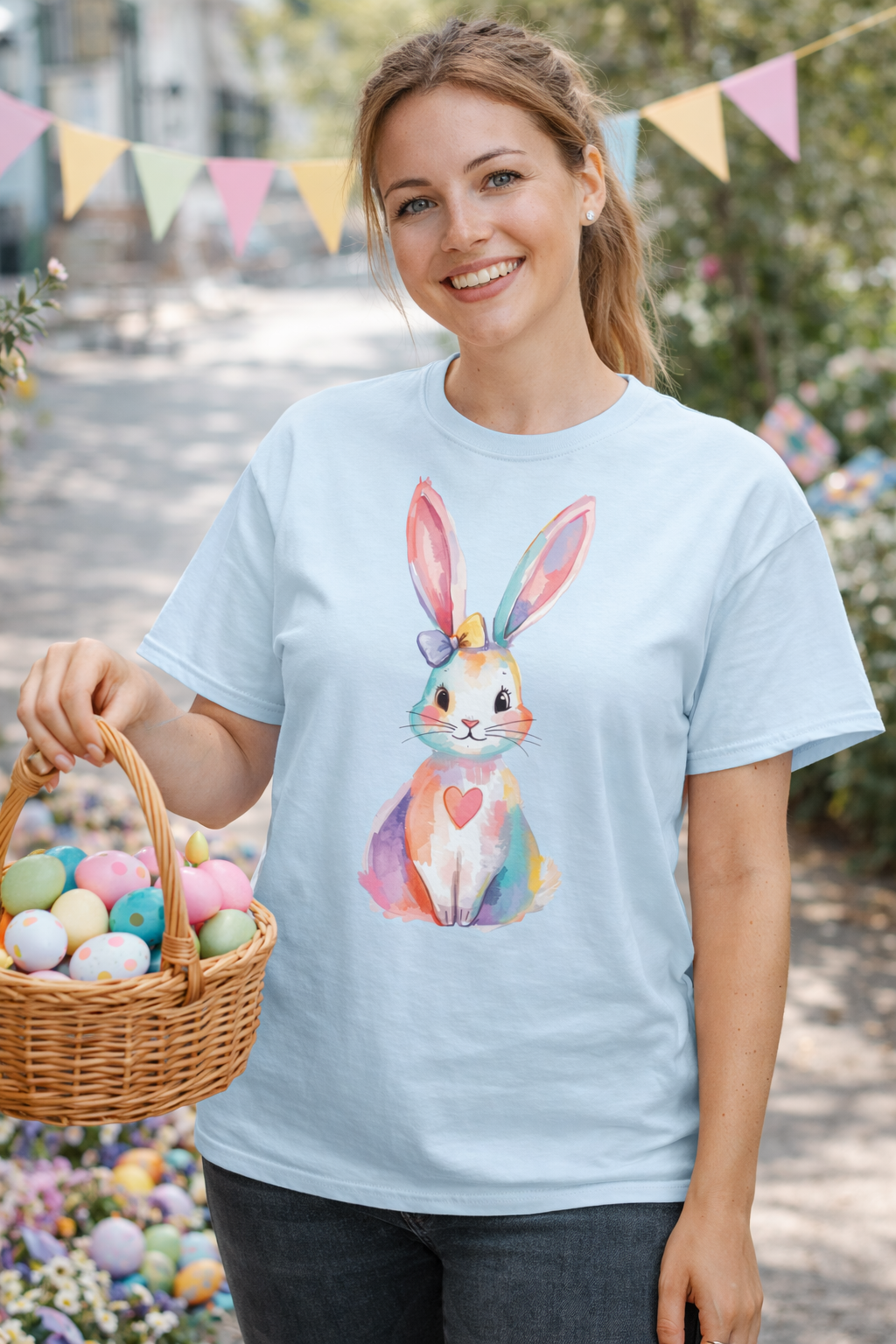 Watercolor Easter Bunny T-Shirt – Soft Pastel Bunny Graphic Tee