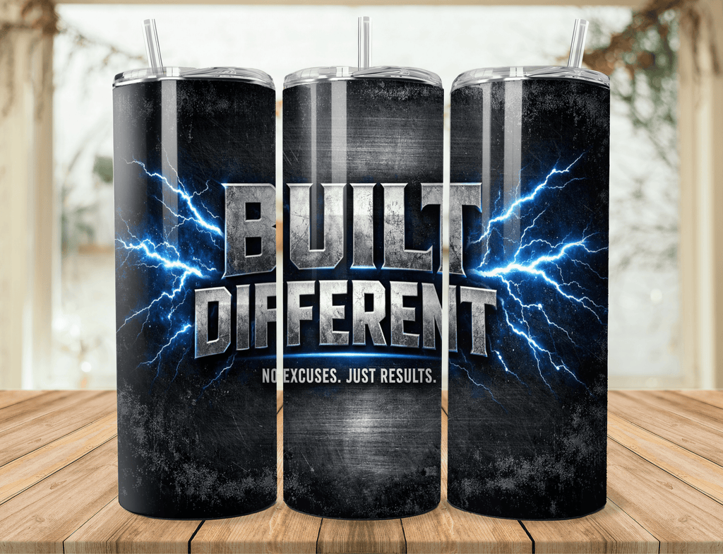 20oz Built Different Tumbler – Motivational Gym Stainless Steel Travel Mug – Fitness Mindset Gift