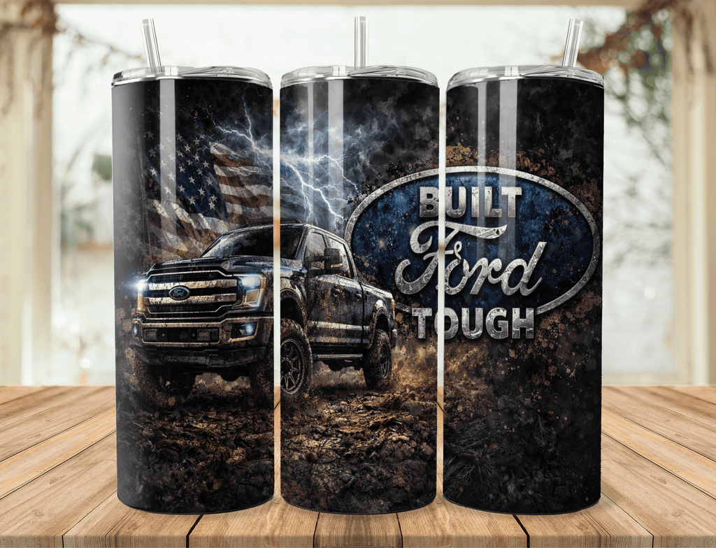 20oz Built Ford Tough Truck Tumbler – Off-Road Pickup Stainless Steel Travel Mug – Gift for Truck Lovers