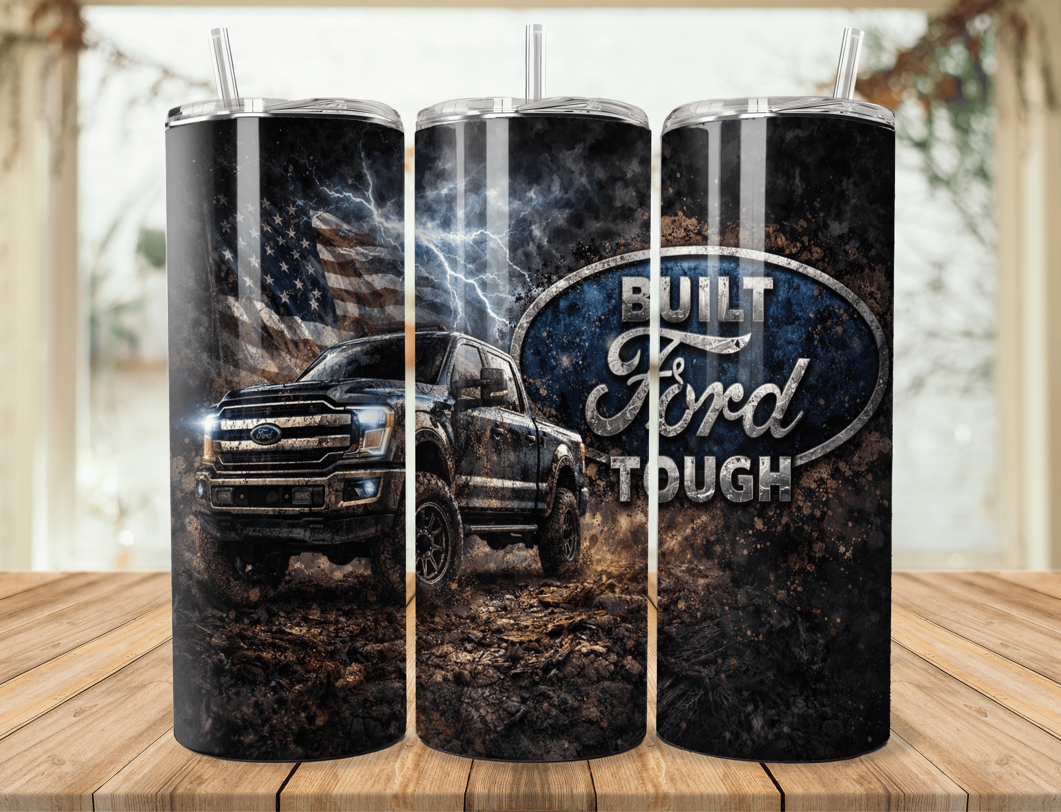 20oz Built Ford Tough Truck Tumbler – Off-Road Pickup Stainless Steel Travel Mug – Gift for Truck Lovers