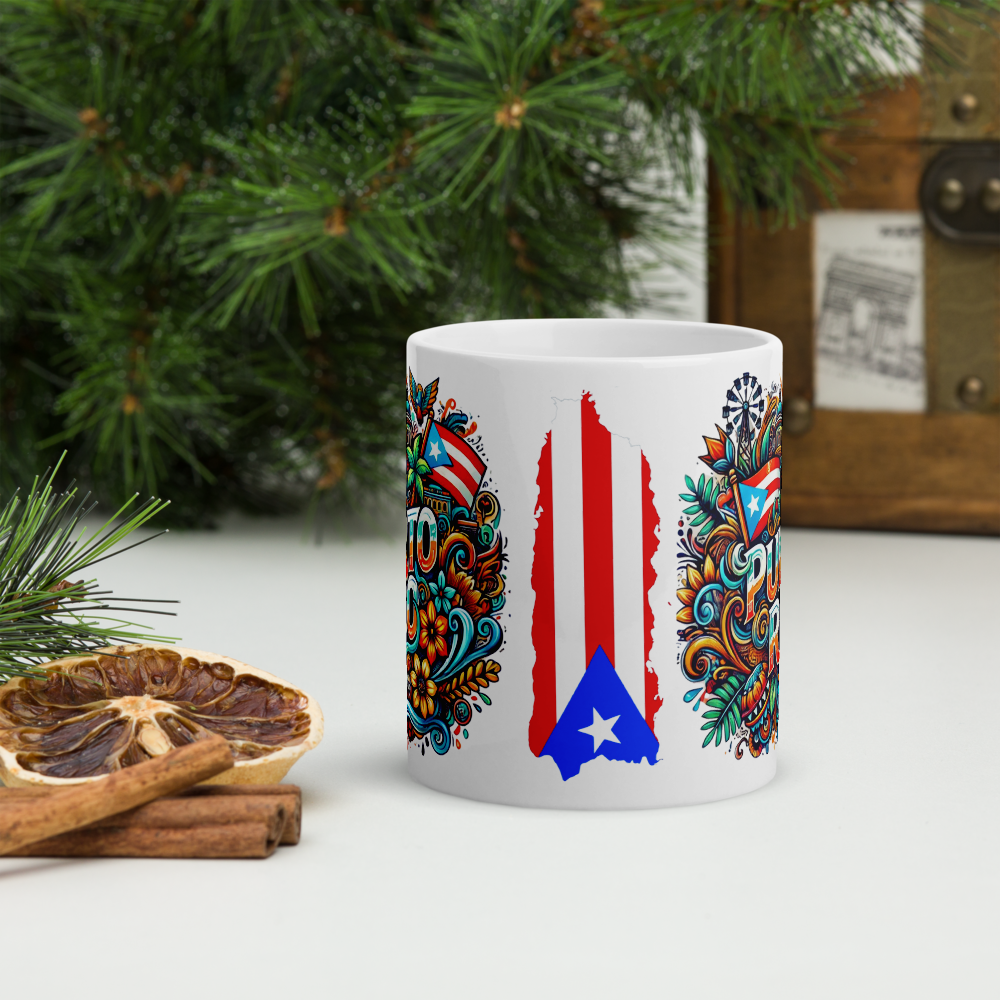 Puerto Rico (Circle Design) with Flag - White Mug image 1