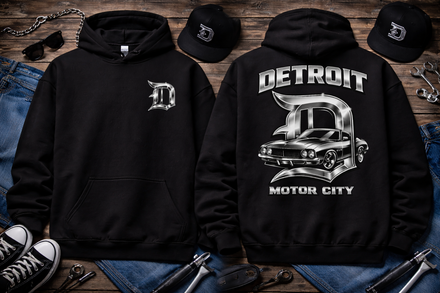 Detroit Motor City Hoodie / T-Shirt – Classic Car Streetwear Design