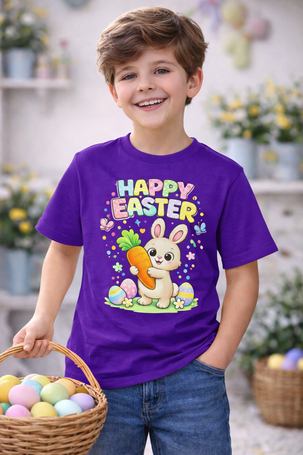 Kids Happy Easter Bunny T-Shirt – Cute Easter Graphic Tee for Boys & Girls