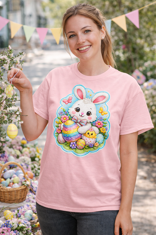 Cute Easter Bunny T-Shirt – Spring Bunny & Easter Eggs Graphic Tee