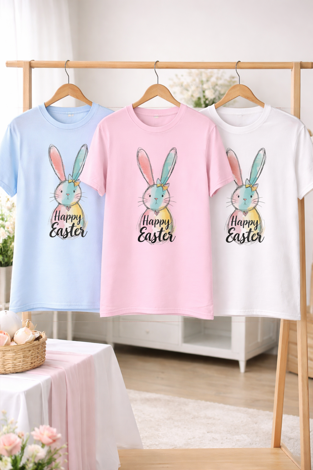 Colorful Happy Easter Bunny T-Shirt — Pastel Spring Graphic Tee