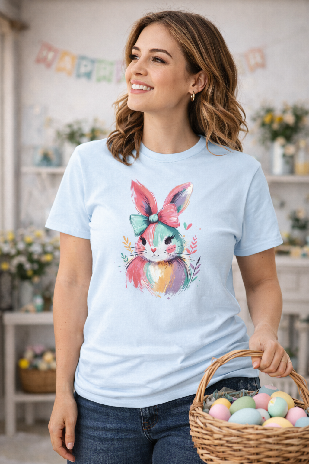 Pastel Easter Bunny T-Shirt — Cute Spring Graphic Tee — Easter Celebration Shirt