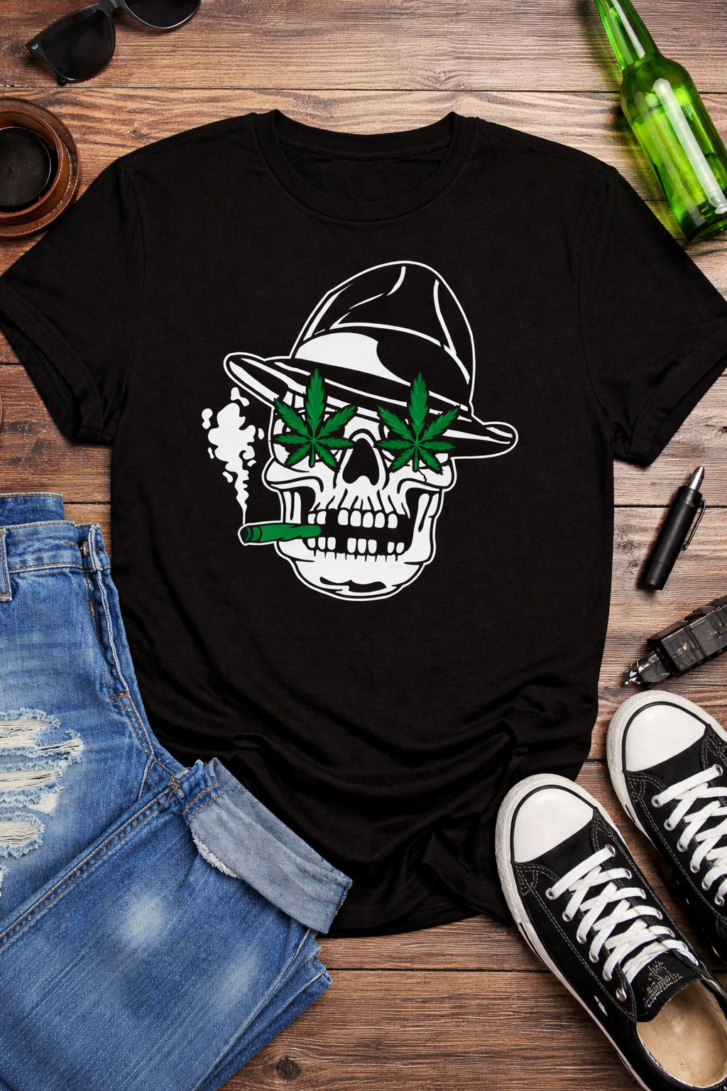Skull Cannabis Eyes Graphic T-Shirt – Edgy Streetwear Style