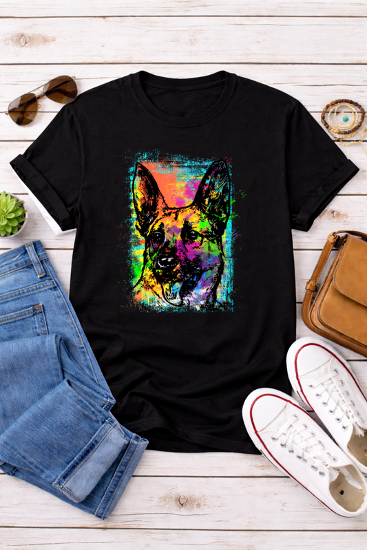 German Shepherd Artistic T-Shirt – Colorful Modern Dog Design