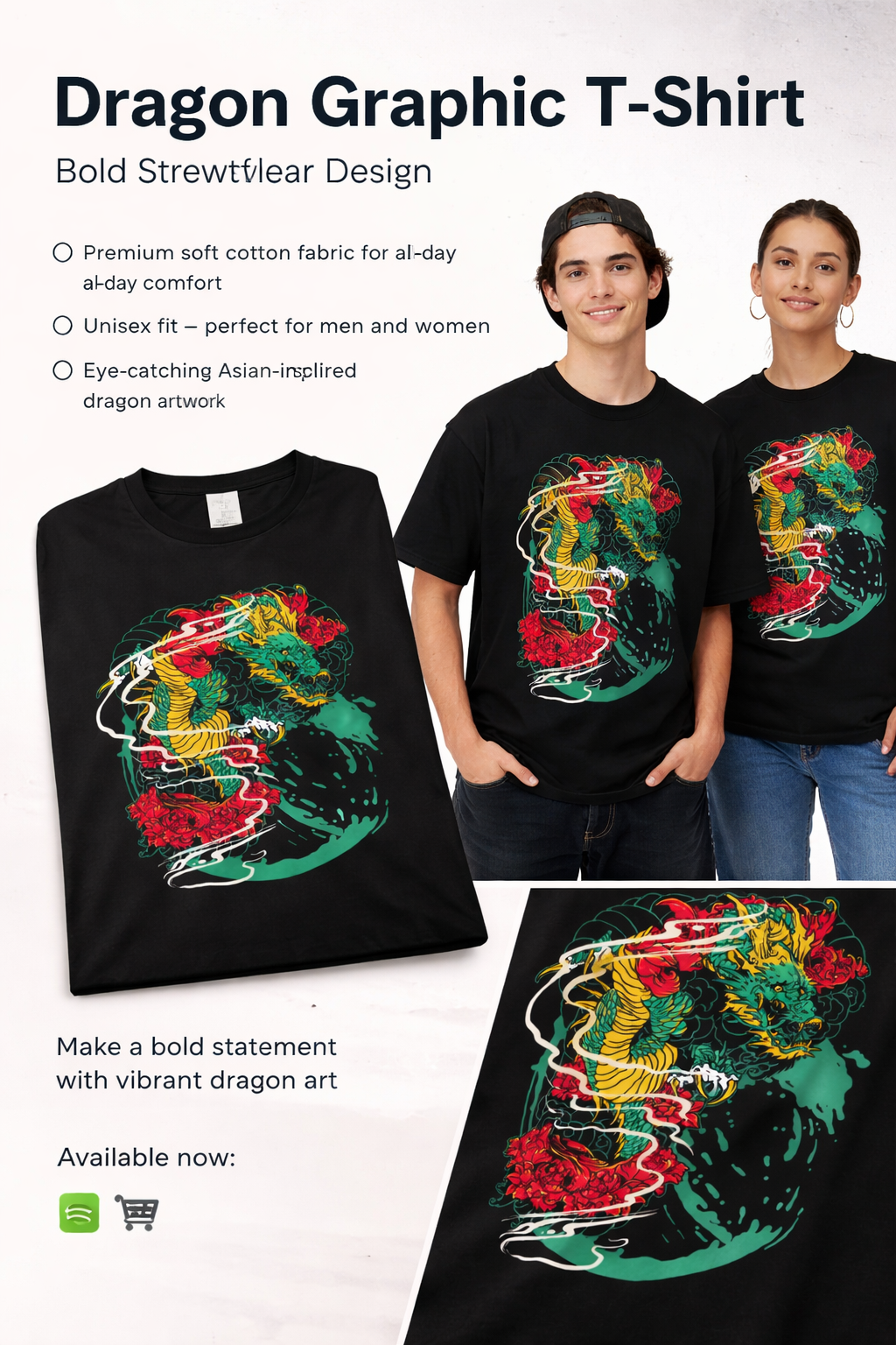 Black dragon graphic t-shirt with colorful dragon design for streetwear style
