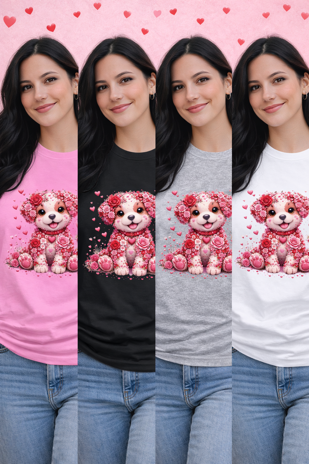 Floral Puppy Valentine T-Shirt – Cute Unisex Graphic Tee