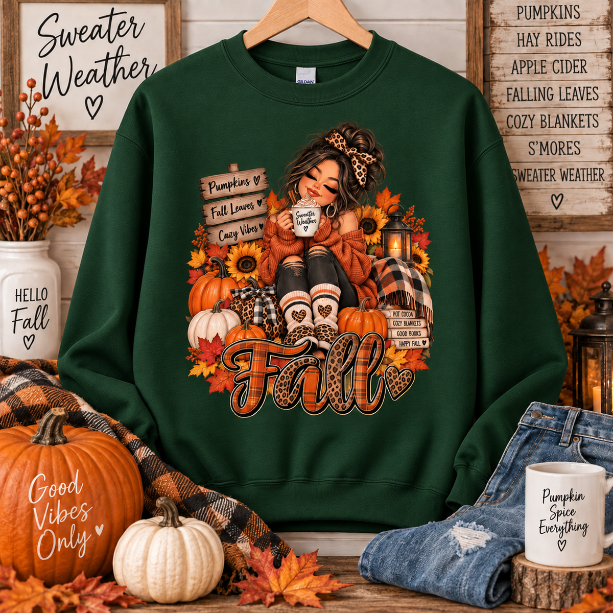 Fall Girl Sweatshirt, Cozy Autumn Crewneck, Pumpkin & Sunflower Sweater, Leopard Print Fall Shirt, Cute Fall Sweatshirt for Women