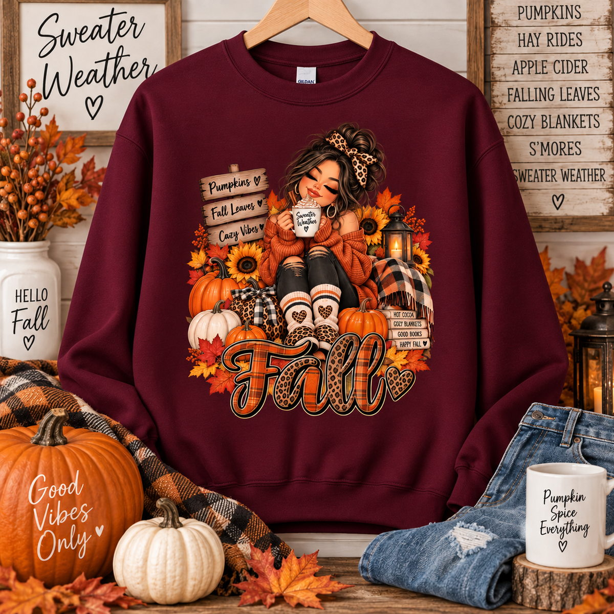 Fall Girl Sweatshirt, Cozy Autumn Crewneck, Pumpkin & Sunflower Sweater, Leopard Print Fall Shirt, Cute Fall Sweatshirt for Women