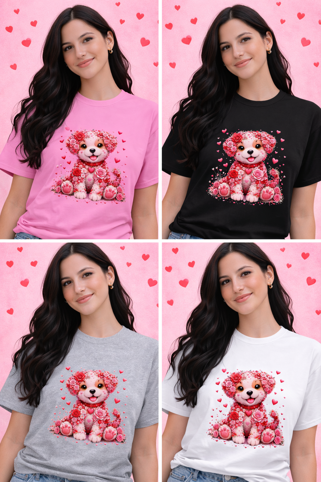 Floral Puppy Valentine T-Shirt – Cute Unisex Graphic Tee