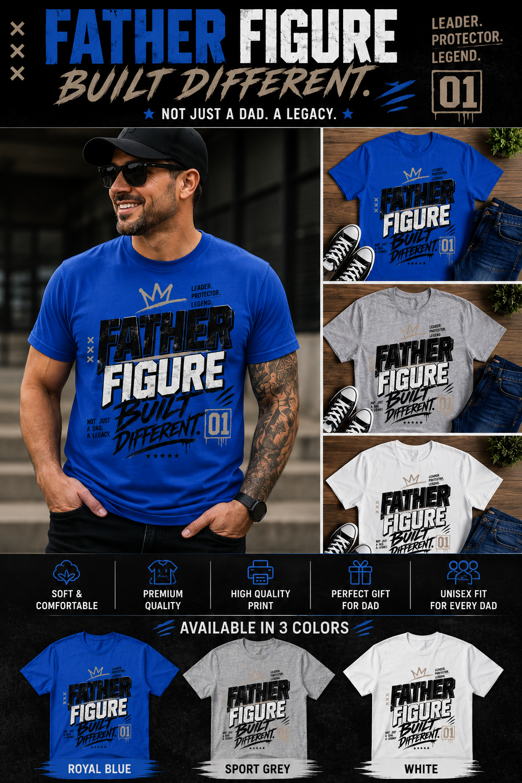 Father Figure Built Different T-Shirt – Bold Streetwear Dad Graphic Tee