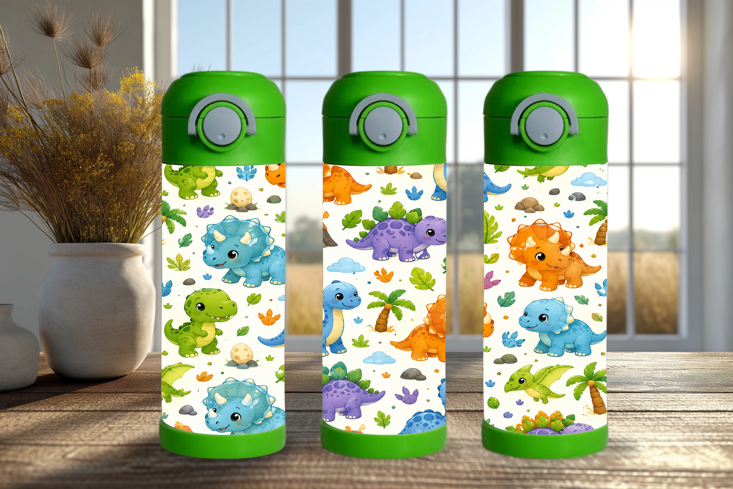 Colorful Dinosaur – 12oz Kids Insulated Tumbler | Stainless Steel Thermo Cup