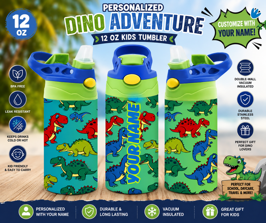 Personalized Dinosaur Kids Tumbler – 12 oz Kids Water Bottle