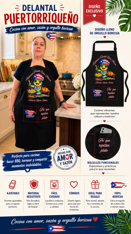 Authentic Puerto Rican Flavor Apron - Coqui Chef - Tradicion • Sazon • Cultura