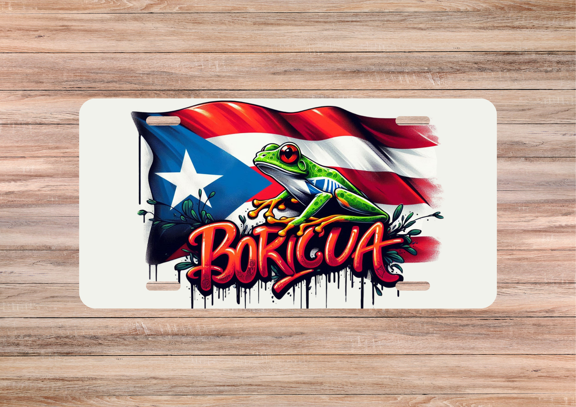 Puerto Rico Flag and Boricua Word Design License Plate