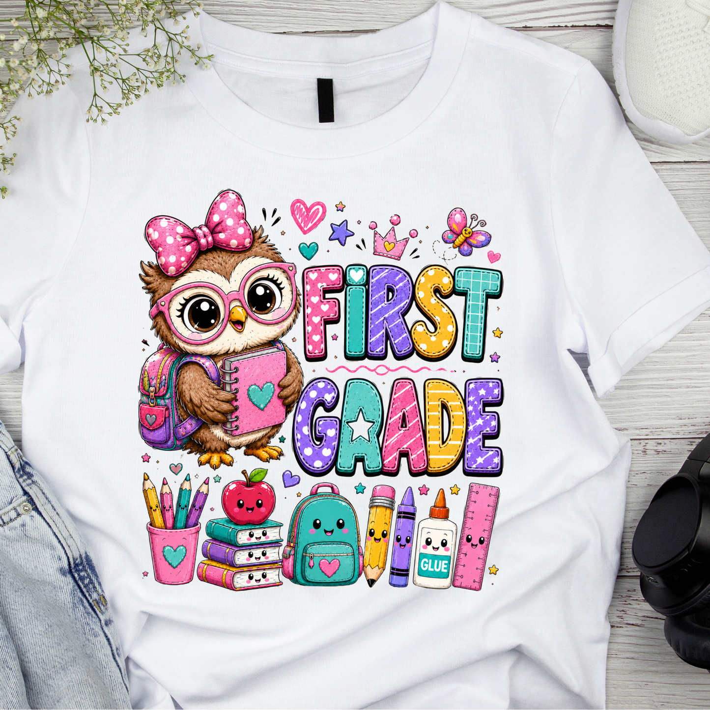 Cute Girls Back to School Shirt – Pre-K through Sixth Grade | Adorable Owl Graphic Tee | First Day of School Outfit | Kids School Shirt