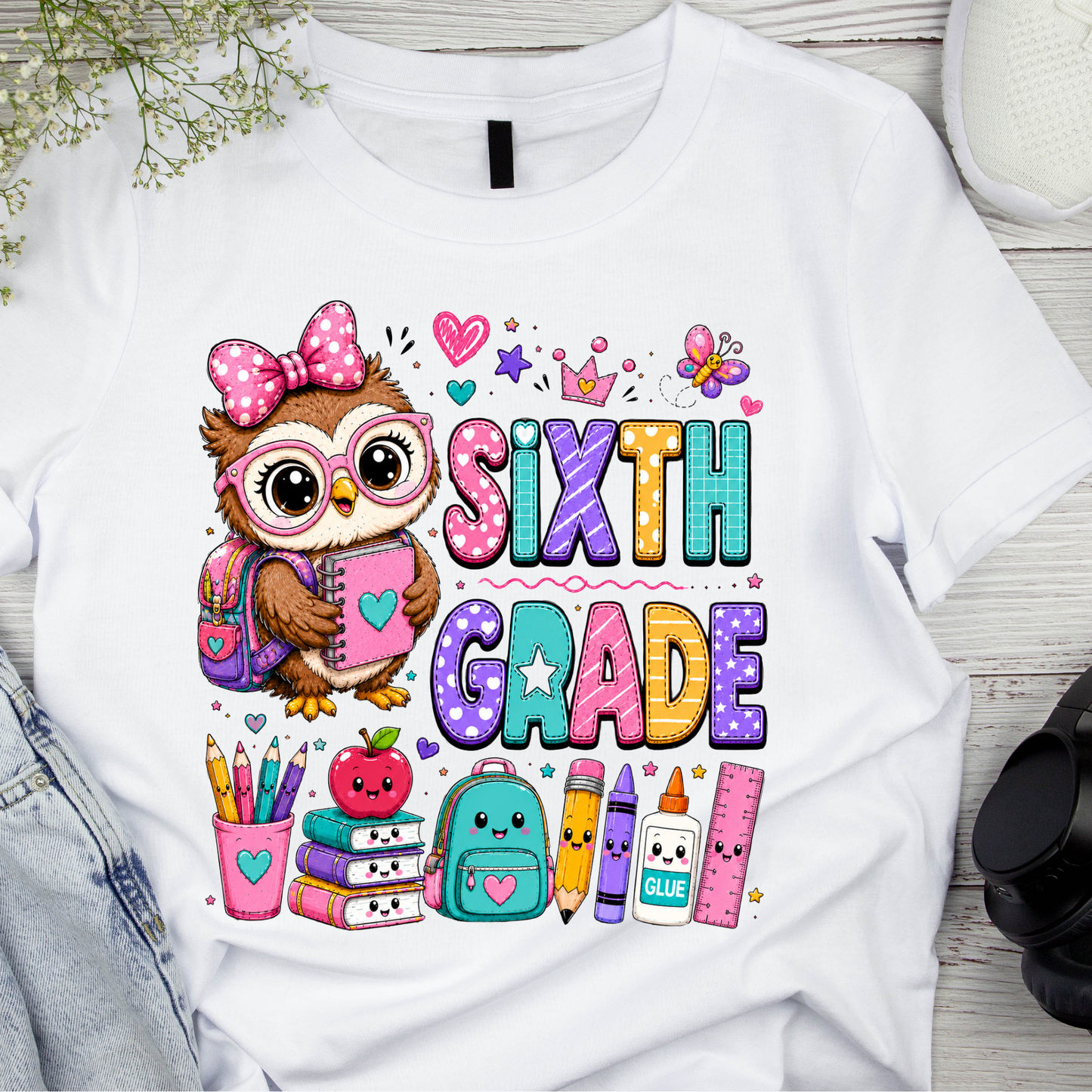 Cute Girls Back to School Shirt – Pre-K through Sixth Grade | Adorable Owl Graphic Tee | First Day of School Outfit | Kids School Shirt