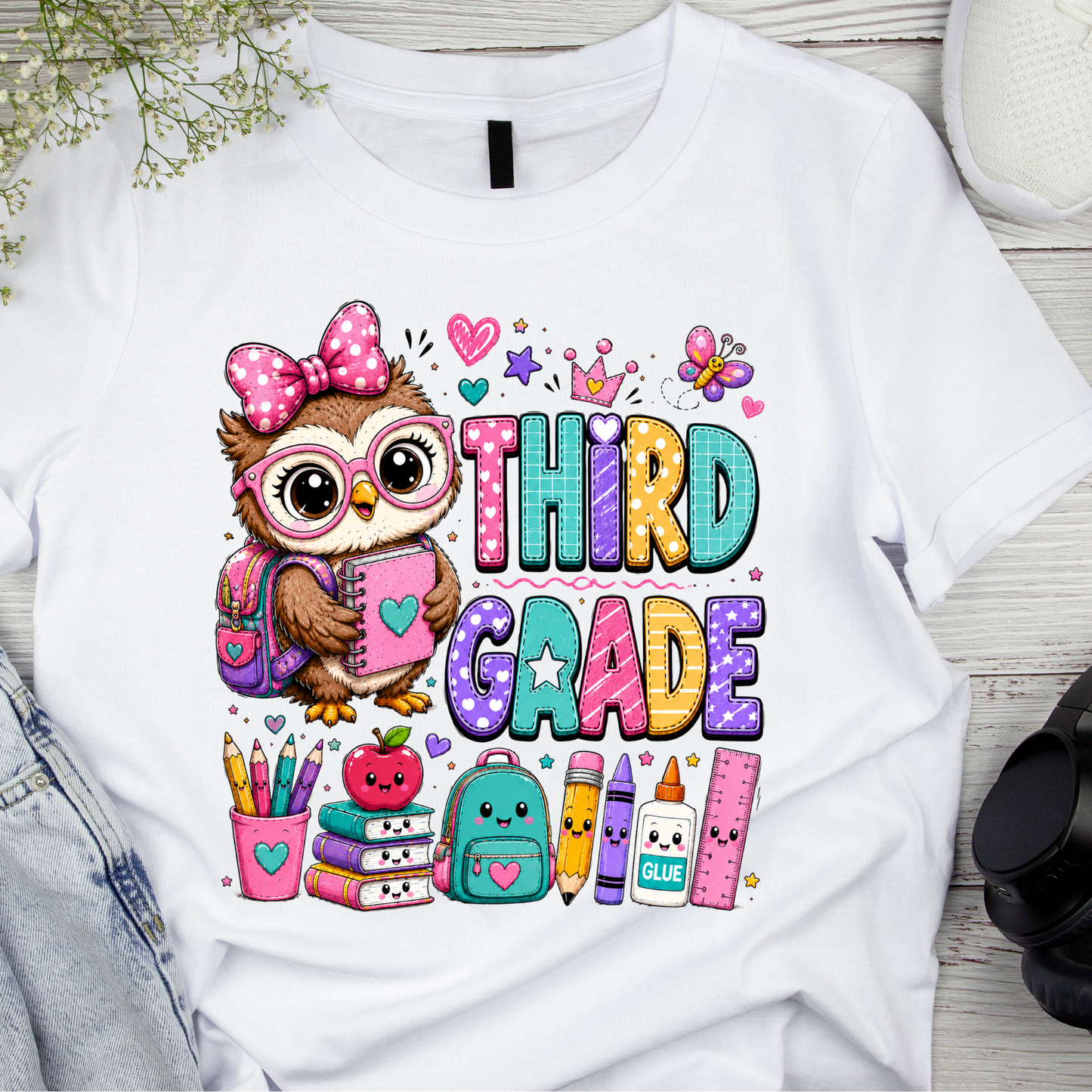 Cute Girls Back to School Shirt – Pre-K through Sixth Grade | Adorable Owl Graphic Tee | First Day of School Outfit | Kids School Shirt