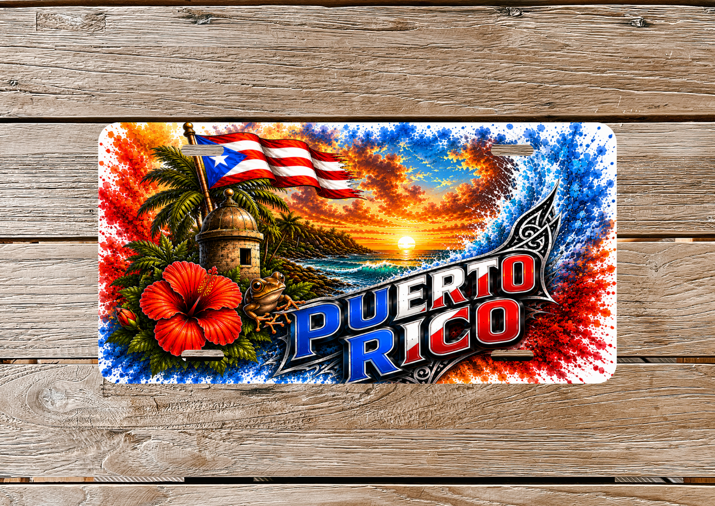 Puerto Rico Tropical License Plate – Boricua Island Sunset Car Tag 🇵🇷