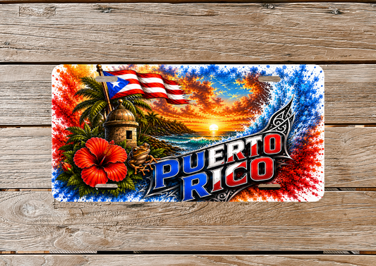 Puerto Rico Tropical License Plate – Boricua Island Sunset Car Tag 🇵🇷