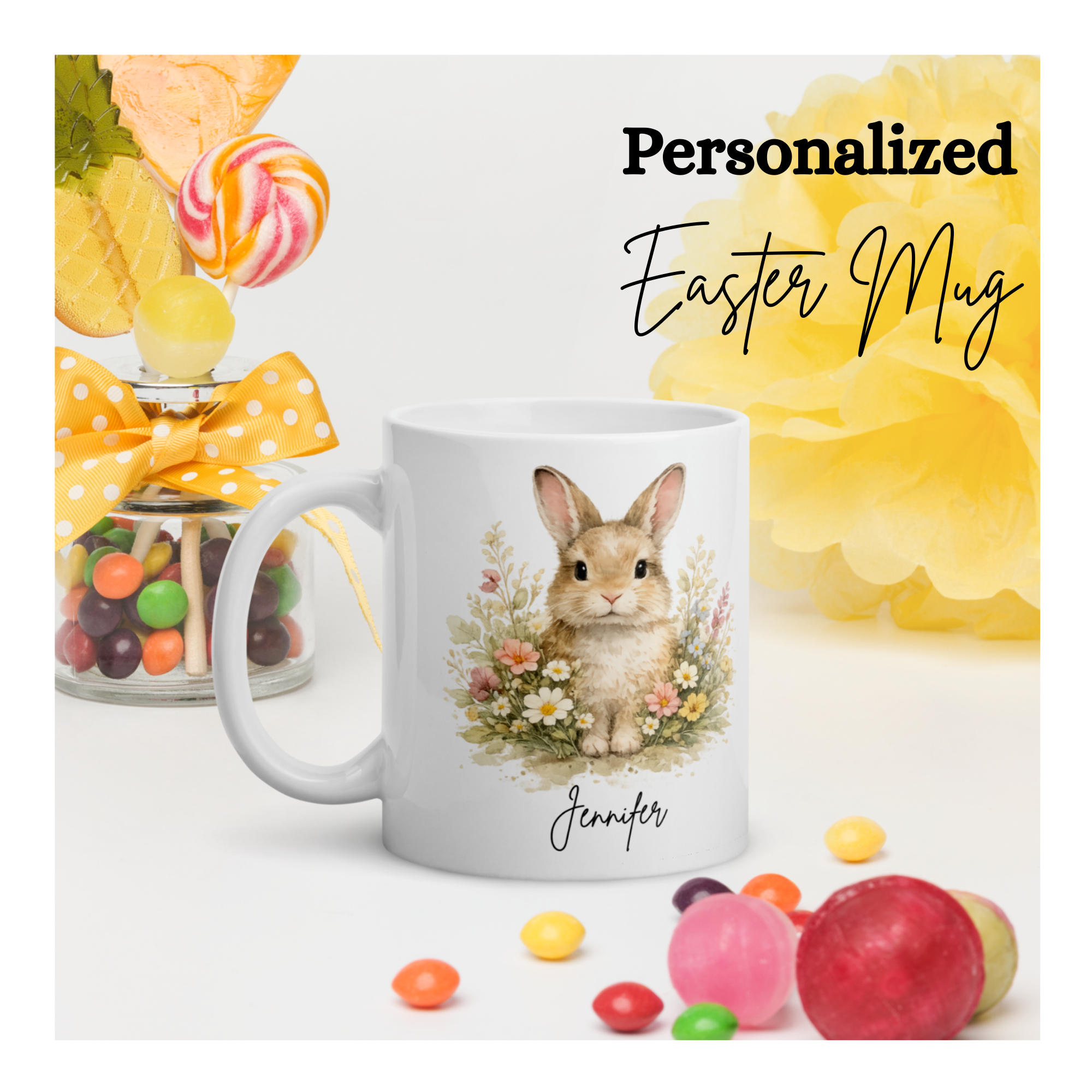 Custom Easter Bunny Mug with Name – 11oz Personalized Spring Coffee Mug