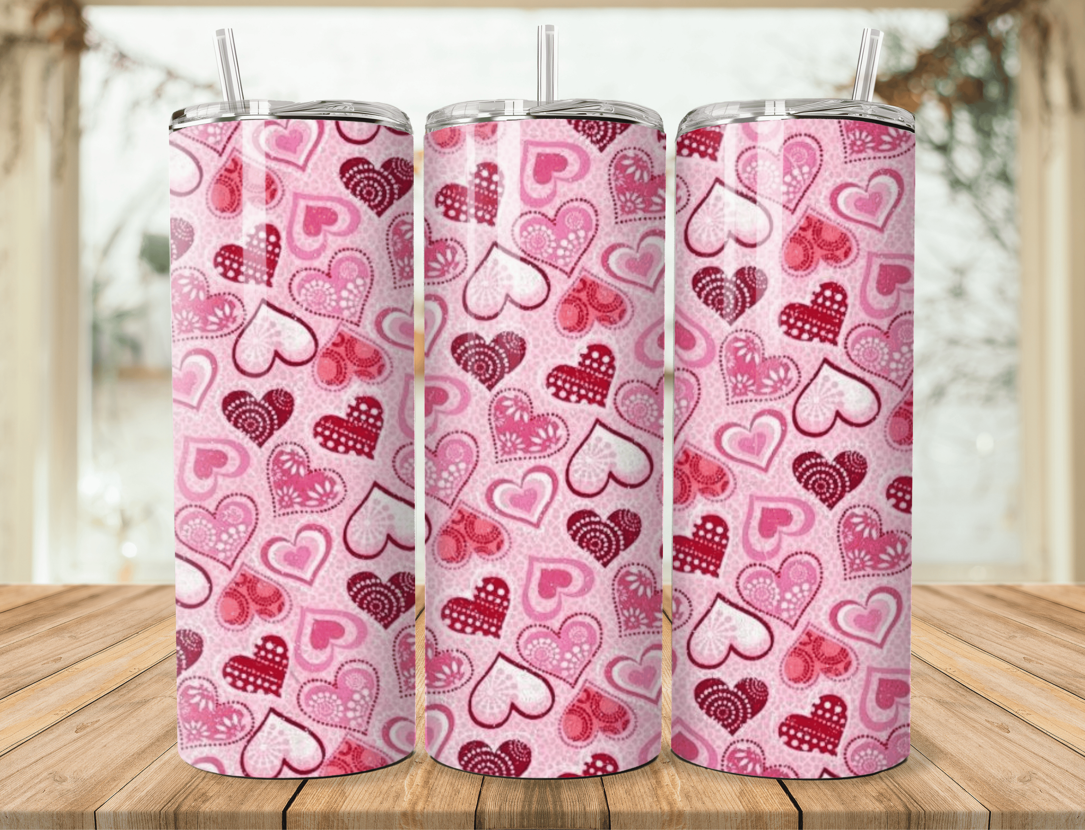 Valentine Heart Pattern Tumbler – Multiple Designs Available | 20oz Stainless Steel