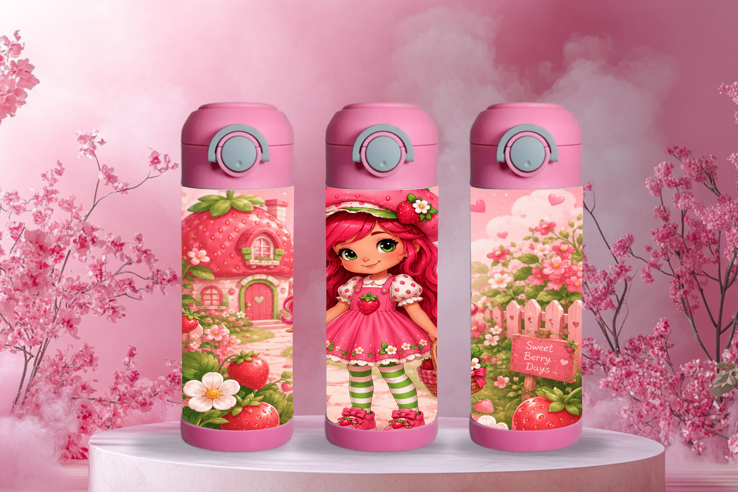 Strawberry Girl – 12oz Kids Insulated Tumbler | Stainless Steel Thermo Bottle