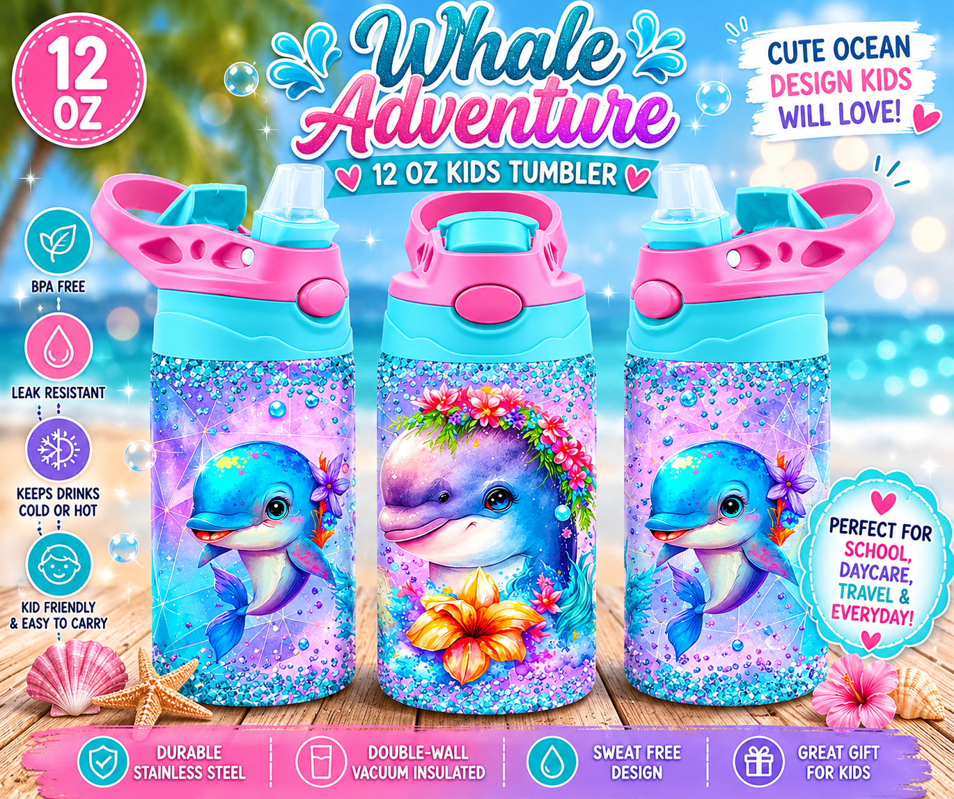 Cute Whale Kids Tumbler – 12 oz Kids Water Bottle